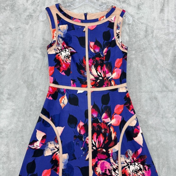 Adrianna Papell Dress 2 Floral Event Career Classic Stretch Lined Zip Blue Pink - Picture 4 of 15